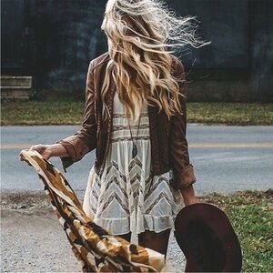 Free People Voile and Lace Trapeze Ruffle Tunic Mini Dress Tea Combo Polka Dot